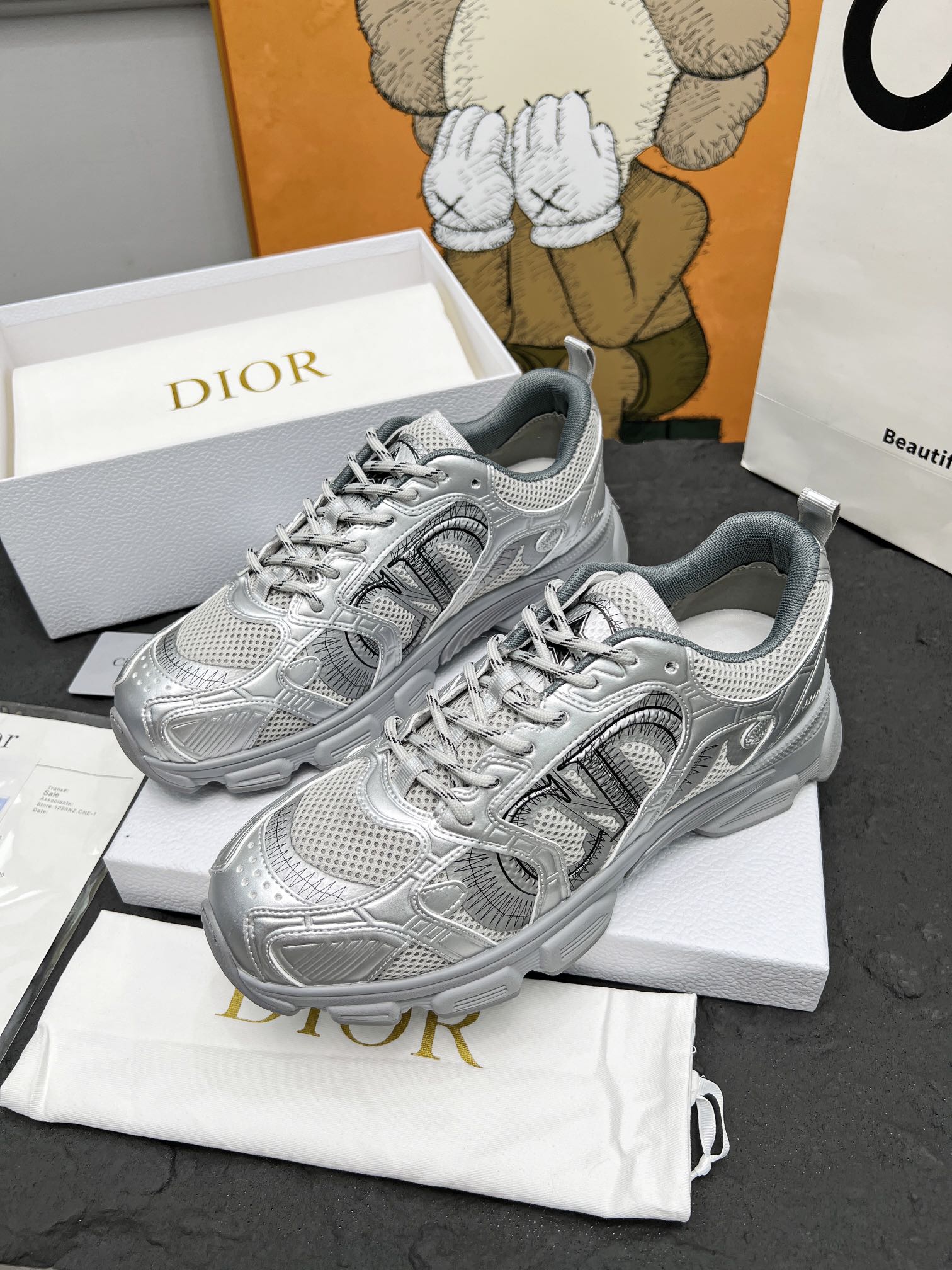 CD Chrono Sneaker Grey Mesh Fabric And Calfskin