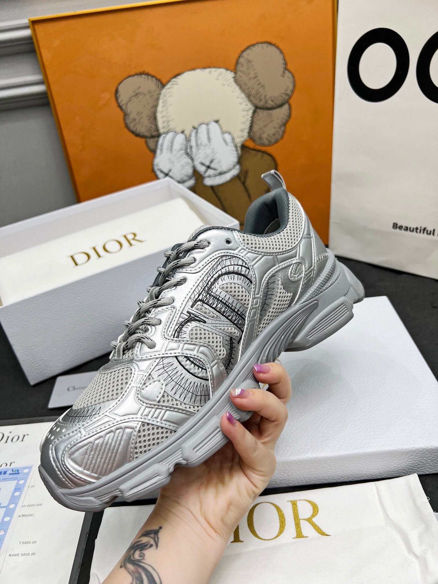 CD Chrono Sneaker Grey Mesh Fabric And Calfskin