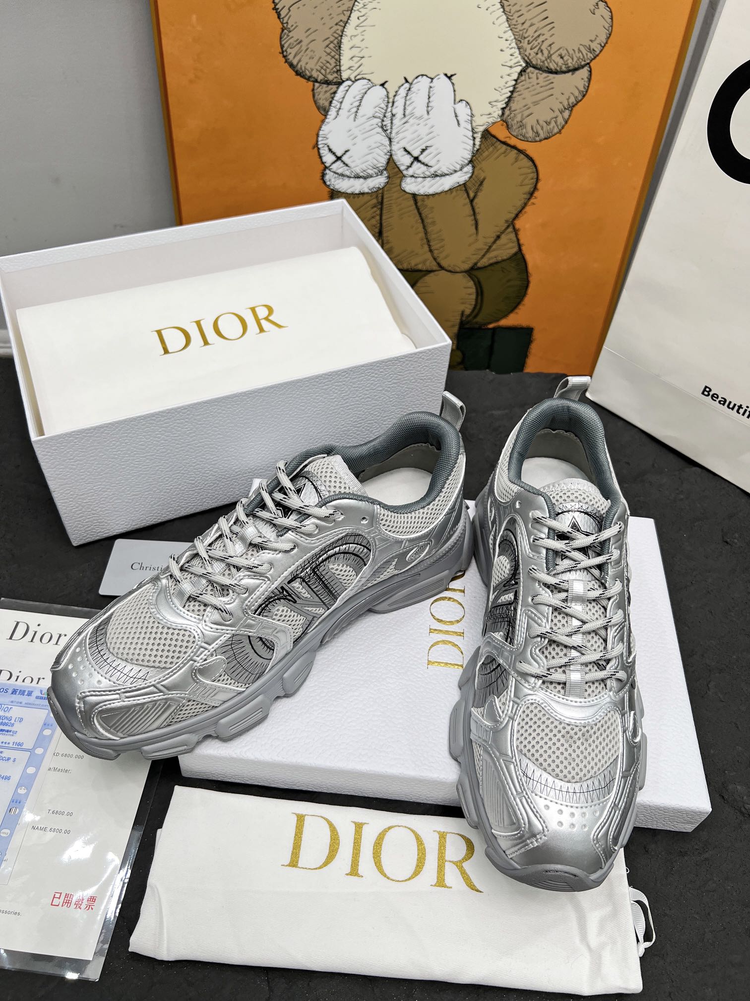 CD Chrono Sneaker Grey Mesh Fabric And Calfskin