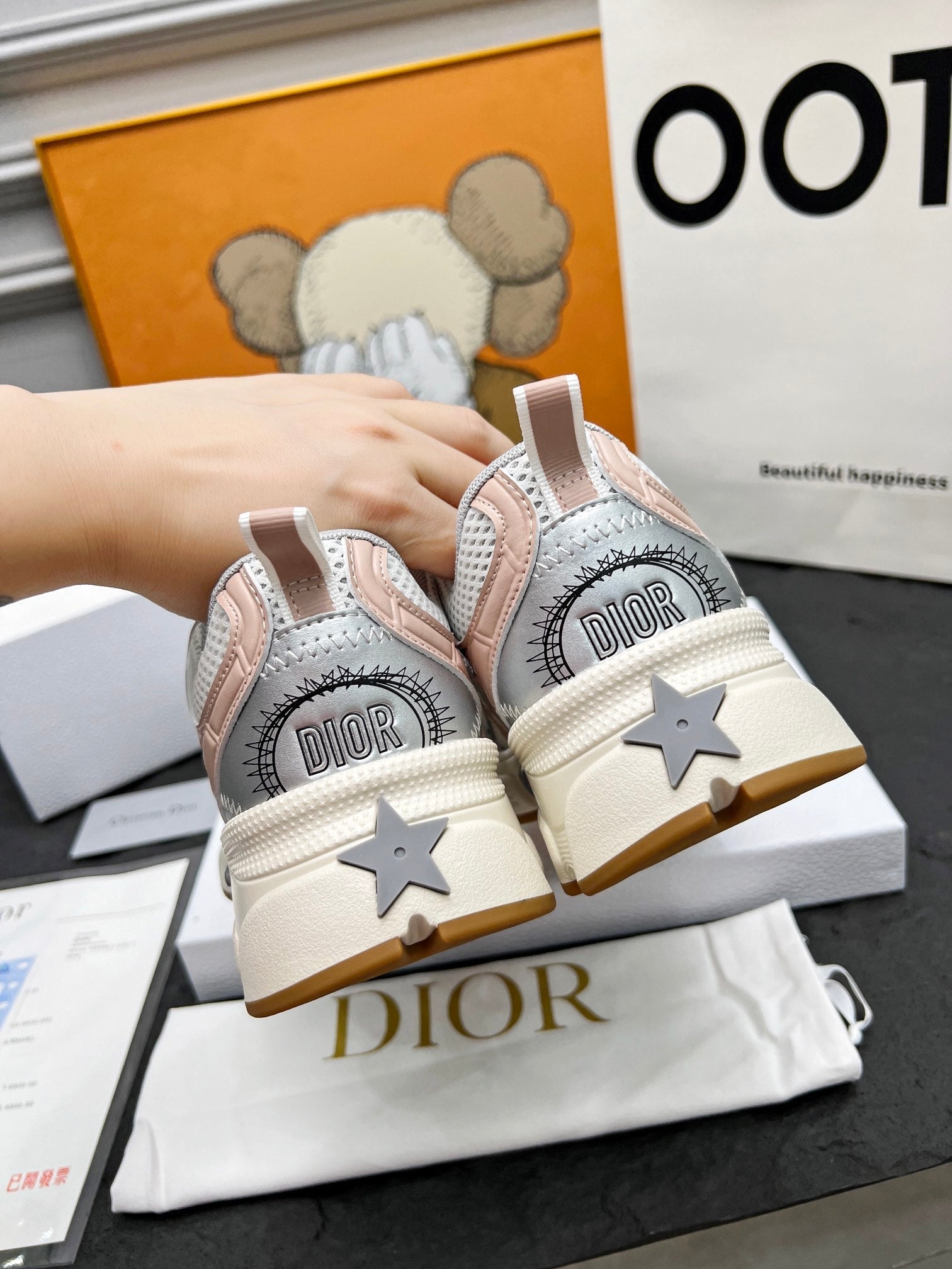 CD Chrono Sneaker Grey Beige Mesh Fabric And Calfskin