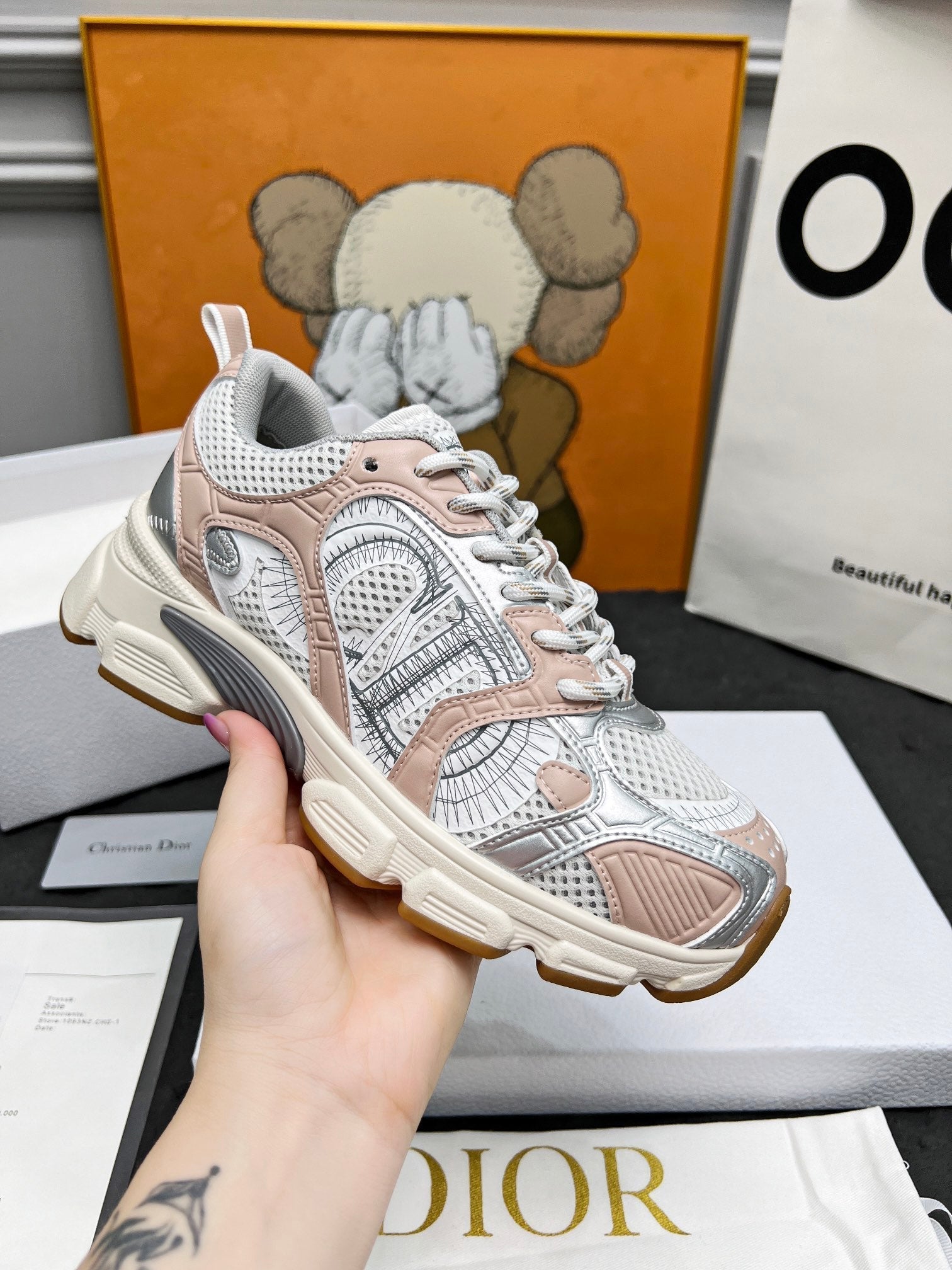 CD Chrono Sneaker Grey Beige Mesh Fabric And Calfskin