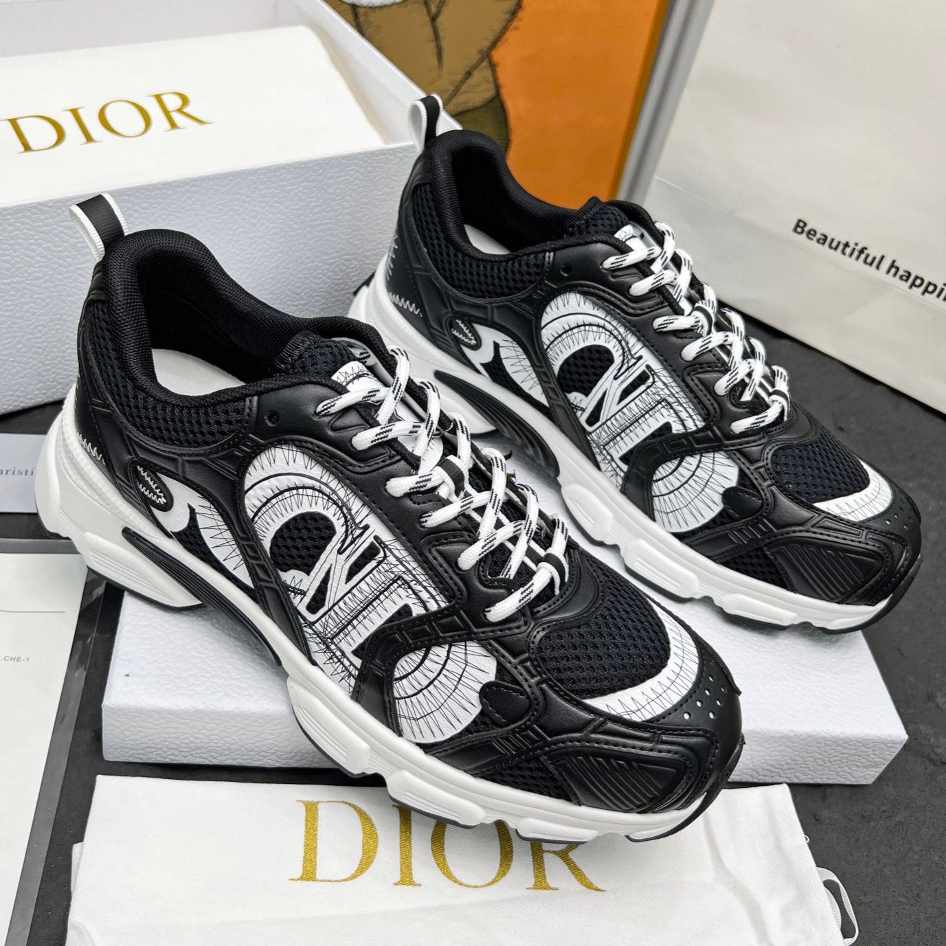 CD Chrono Sneaker Black Mesh Fabric And Calfskin