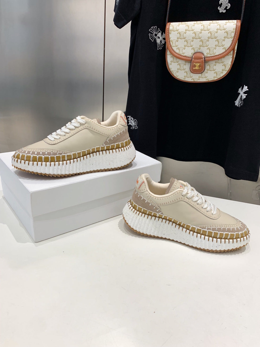 CHLOE NAMA SNEAKER 5 CM IN BISQUE BEIGE CALFSKIN