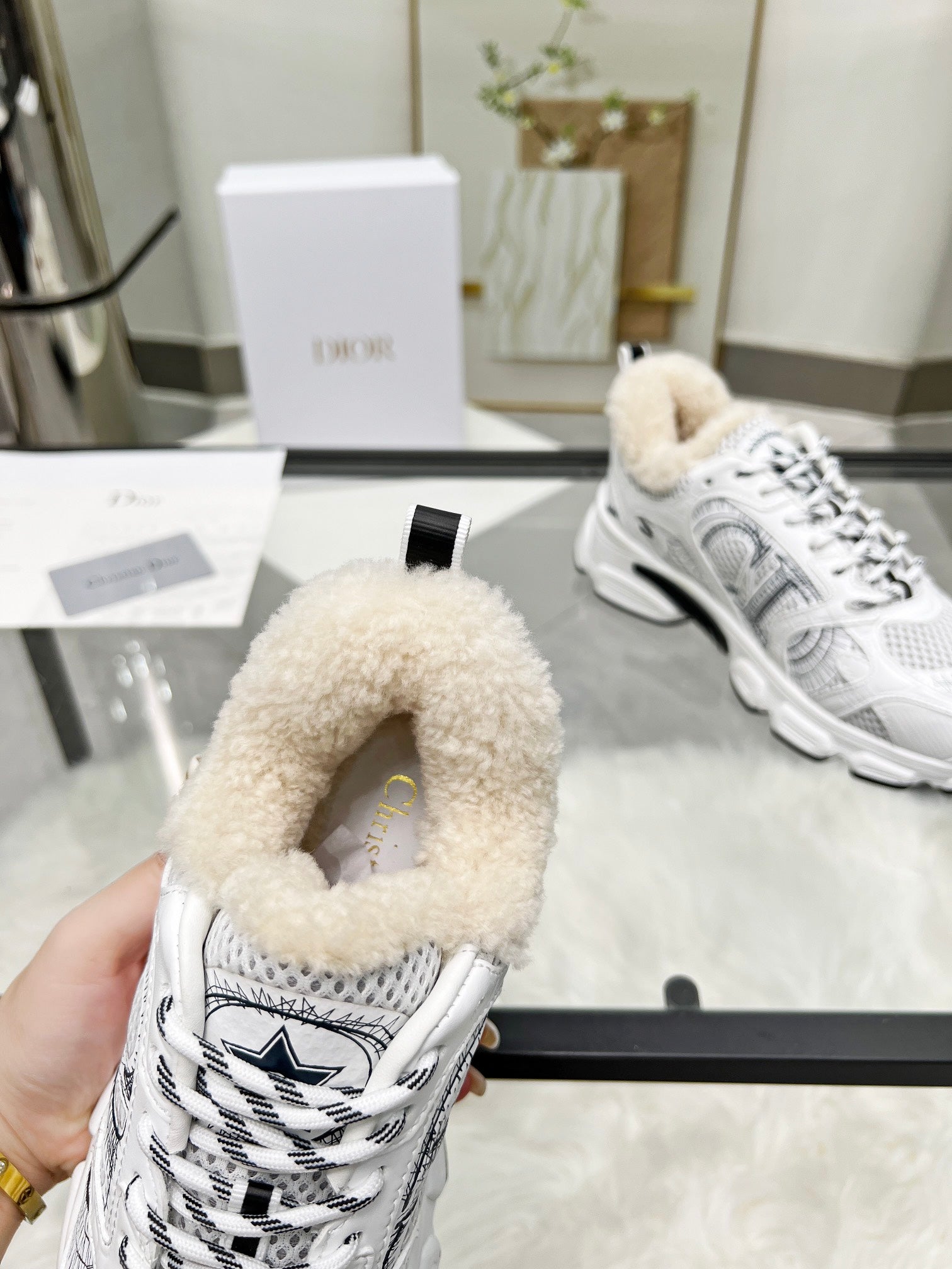 CD Chrono Sneaker White Black Wool Lining Mesh Fabric And Calfskin