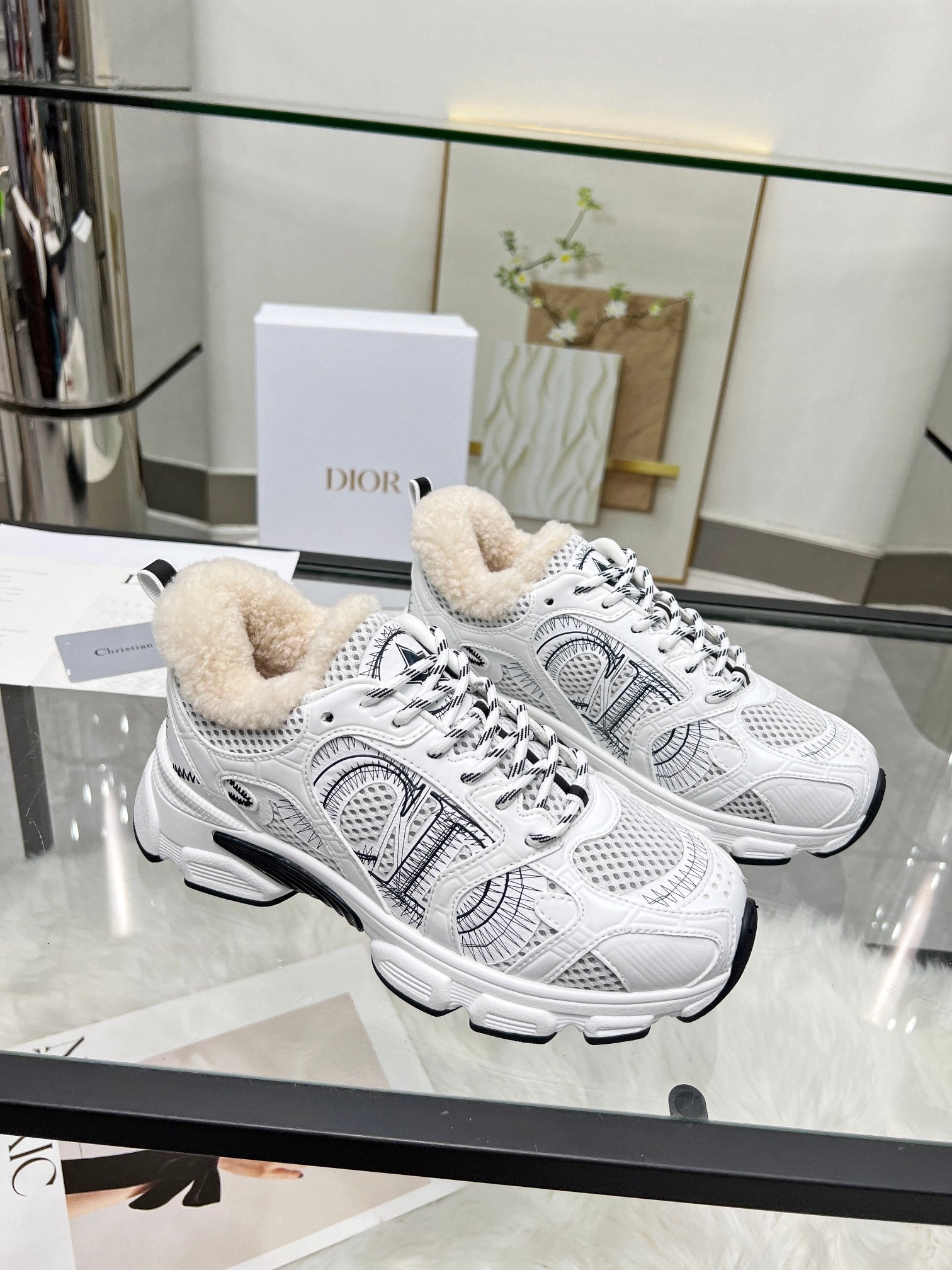 CD Chrono Sneaker White Black Wool Lining Mesh Fabric And Calfskin