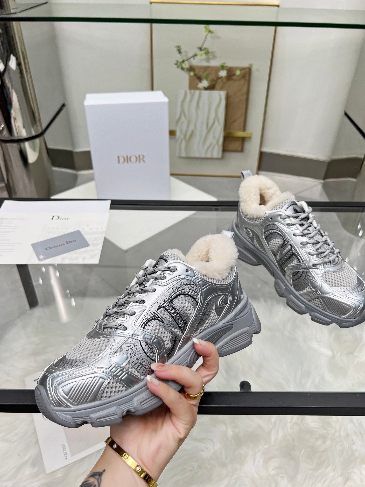 CD Chrono Sneaker Grey Wool Lining Mesh Fabric And Calfskin