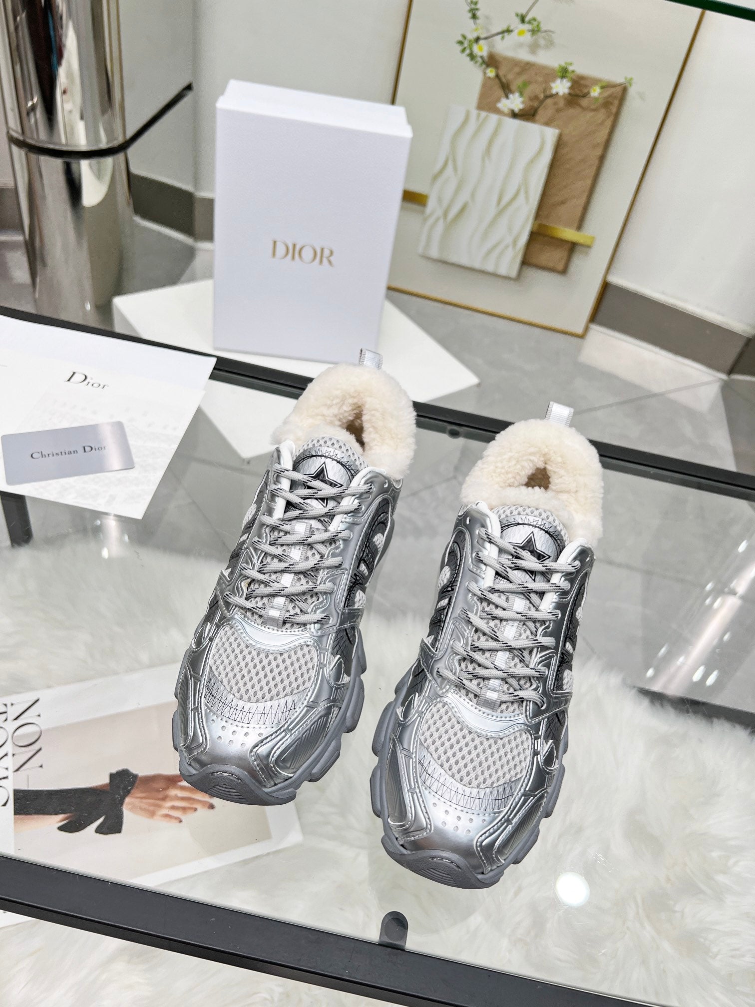 CD Chrono Sneaker Grey Wool Lining Mesh Fabric And Calfskin