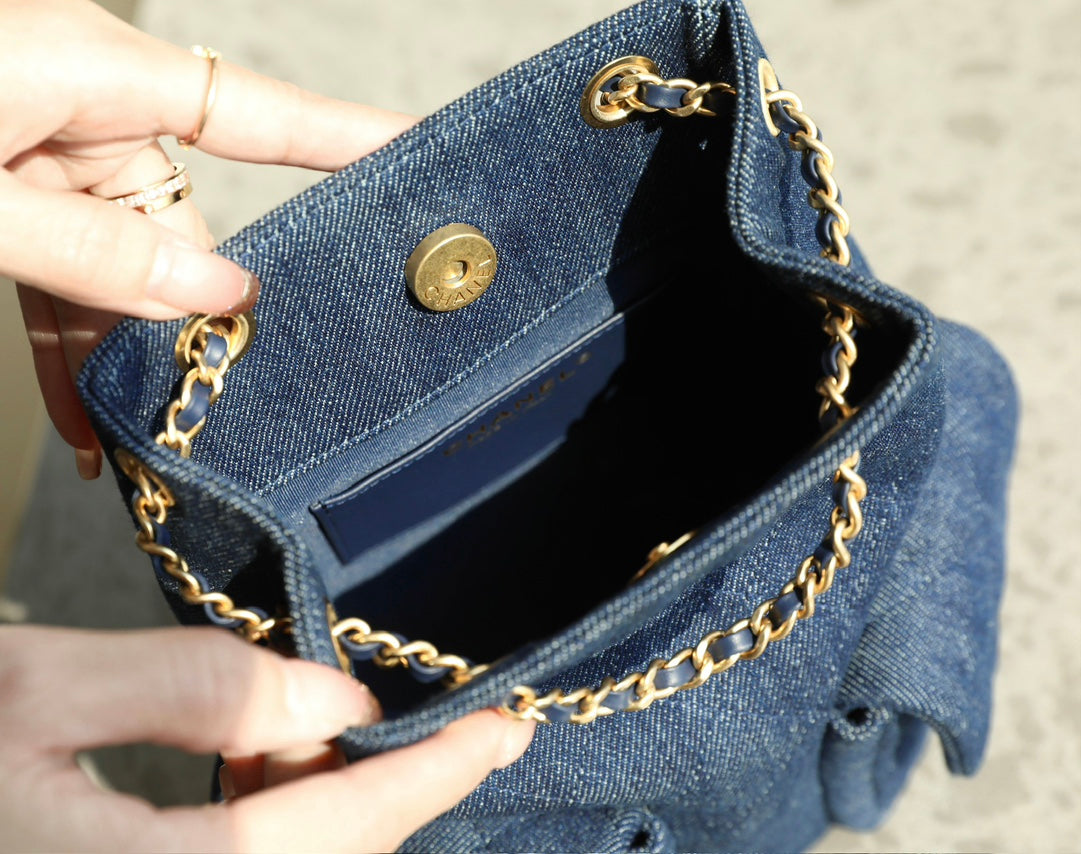 CC Drawstring Backpack Dark Blue Denim