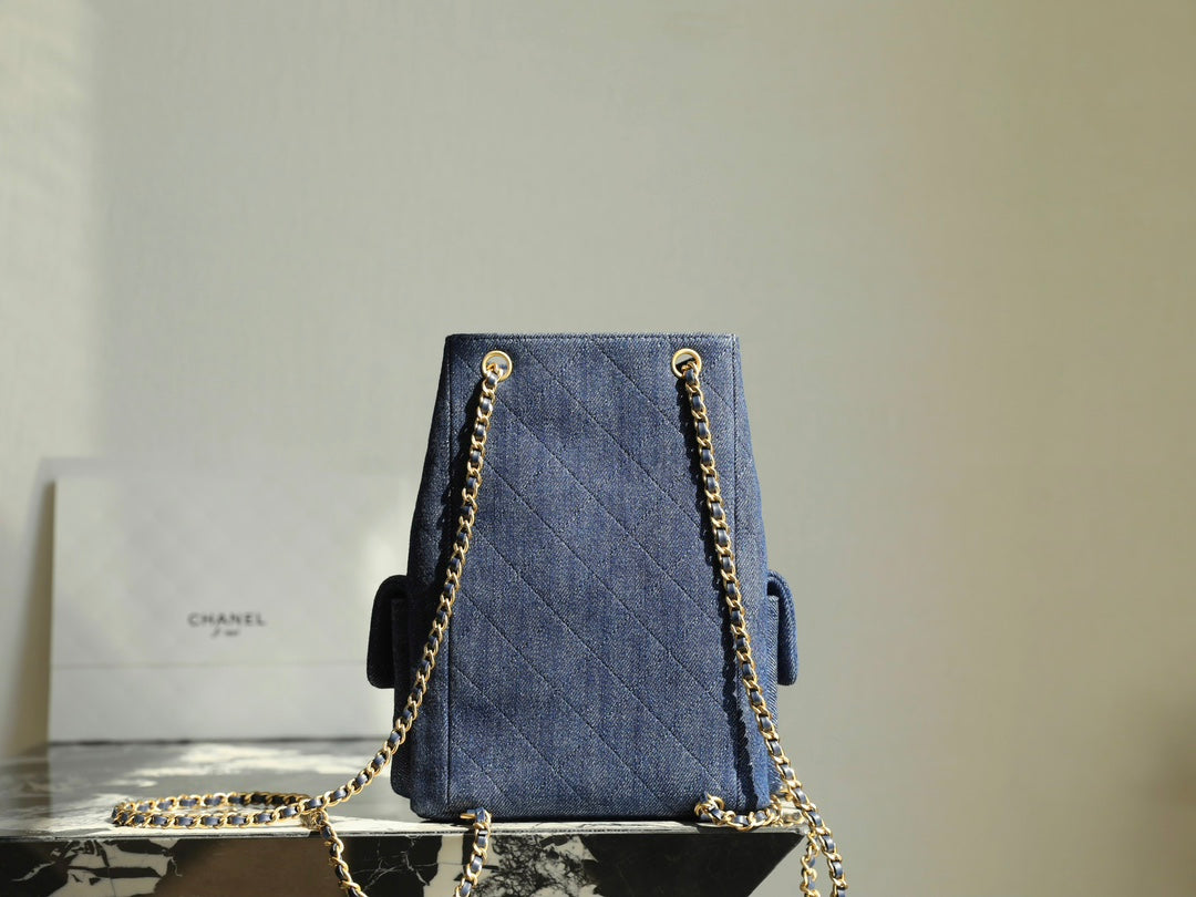 CC Drawstring Backpack Dark Blue Denim