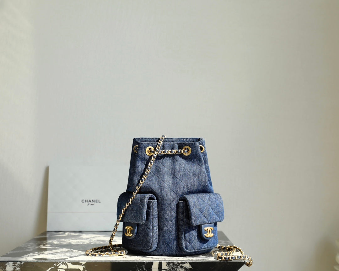 CC Drawstring Backpack Dark Blue Denim