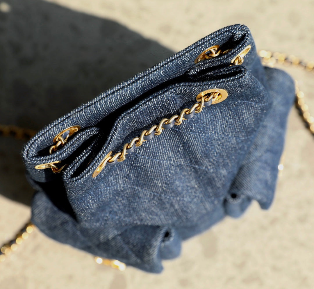 CC Drawstring Backpack Dark Blue Denim
