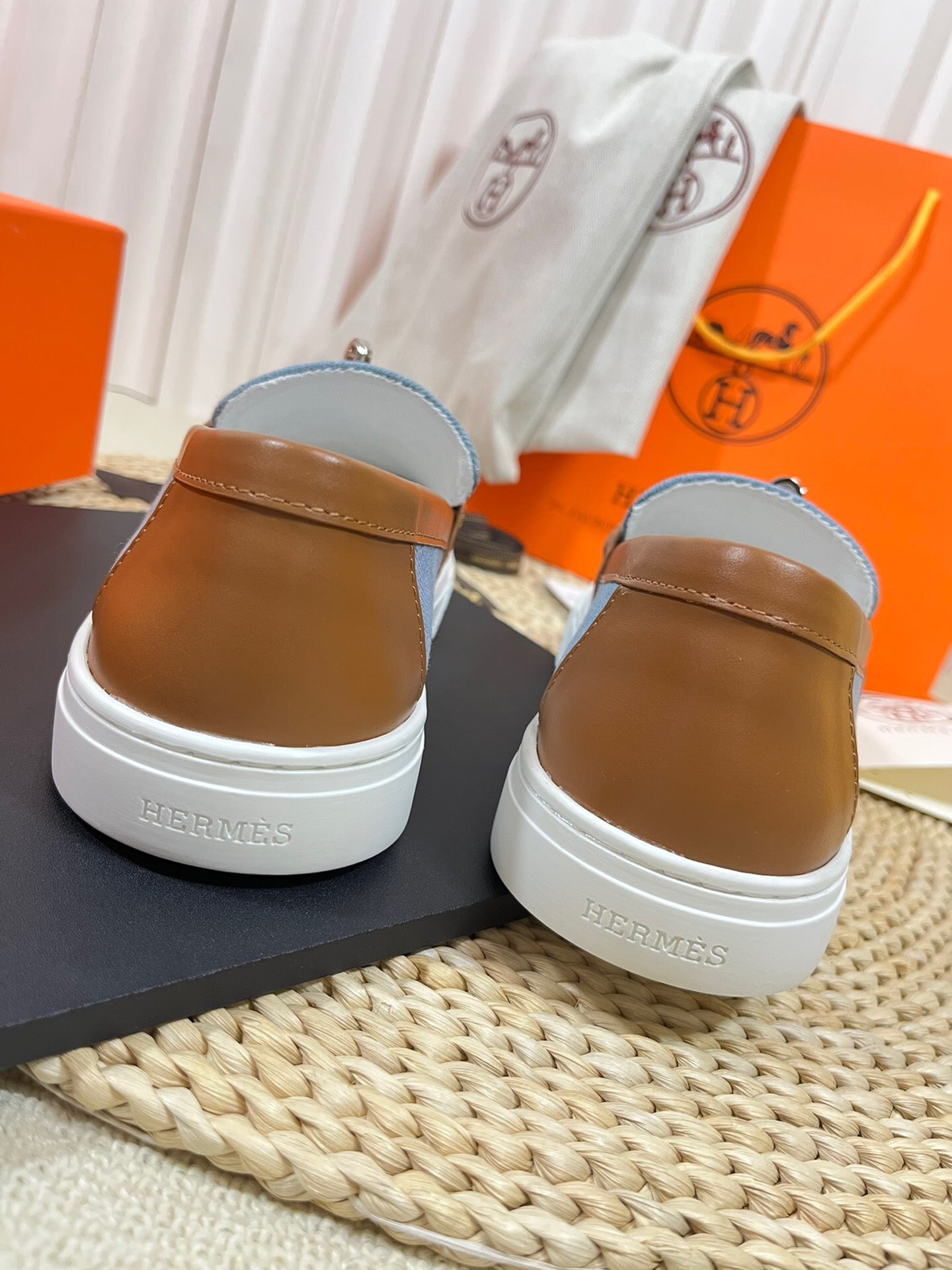 HM Denim Loafer Blue Brown Cowhide Cloth 317047