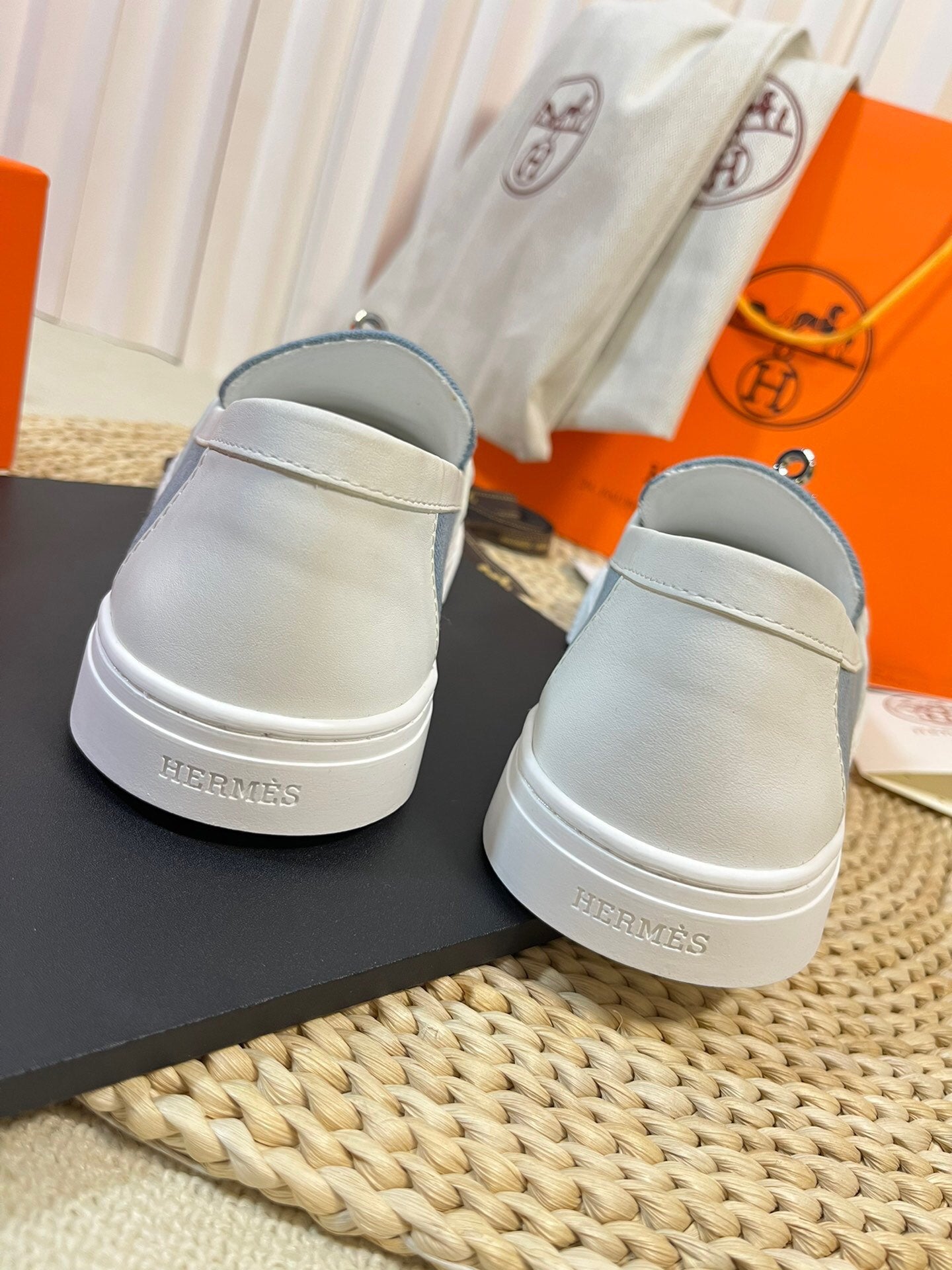 HM Denim Loafer Blue White Cowhide Cloth 317048