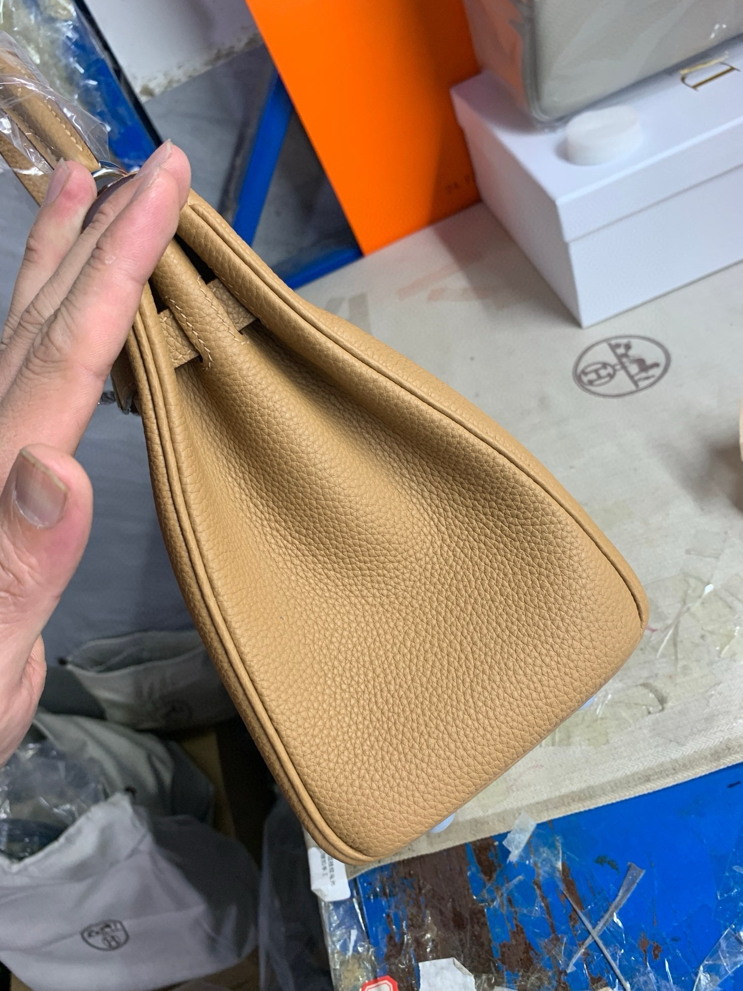 HM KELLY BEIGE TOGO SILVER HARDWARE