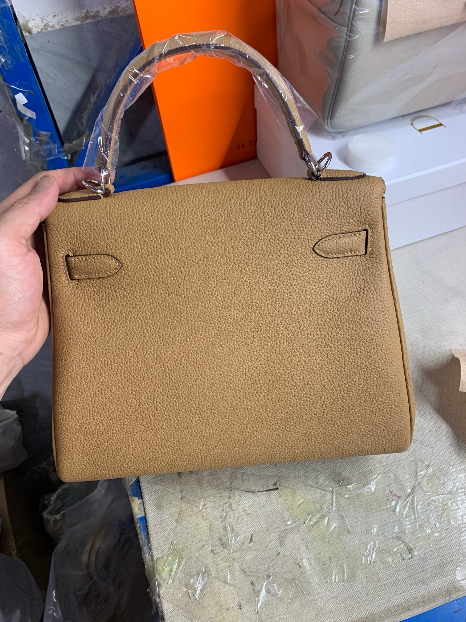 HM KELLY BEIGE TOGO SILVER HARDWARE