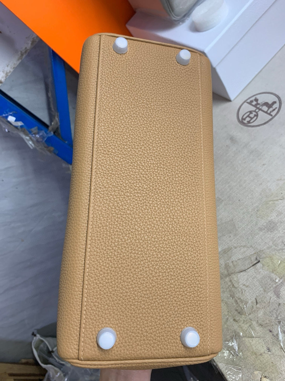 HM KELLY BEIGE TOGO SILVER HARDWARE