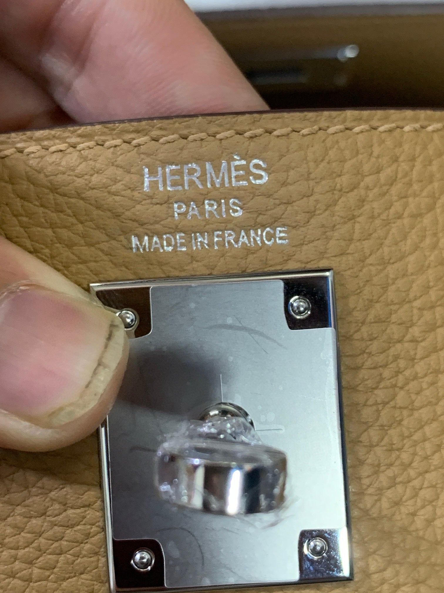 HM KELLY BEIGE TOGO SILVER HARDWARE