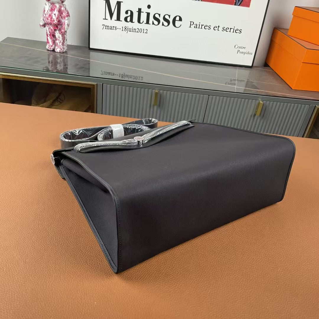 Herbag 39 Toile Black Canvas Black Cowhide Leather