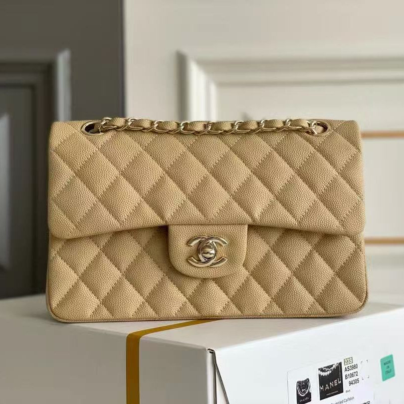 flap bag mini 23cm beige caviar gold hardware