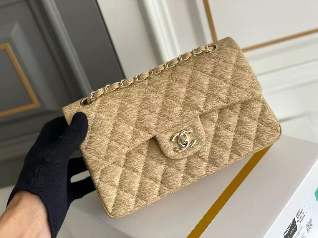 flap bag mini 23cm beige caviar gold hardware
