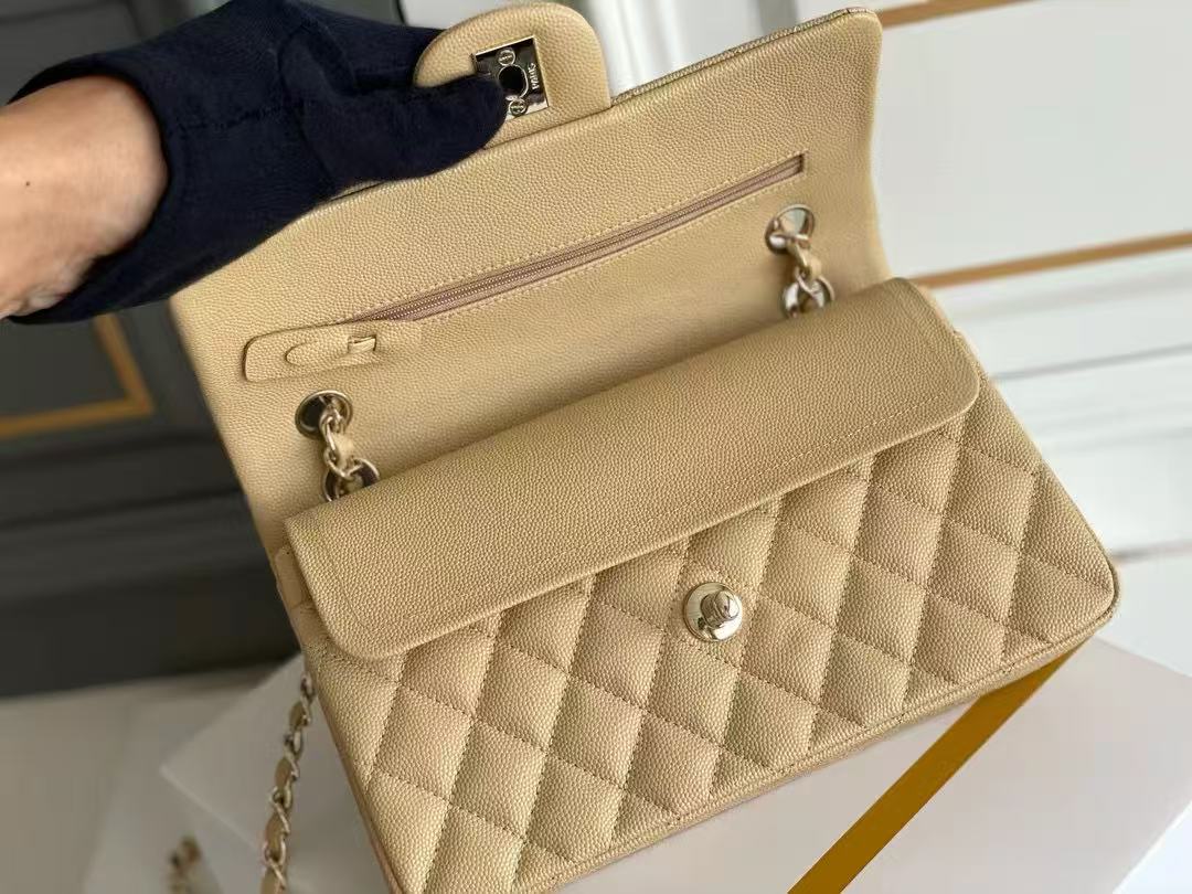 flap bag mini 23cm beige caviar gold hardware