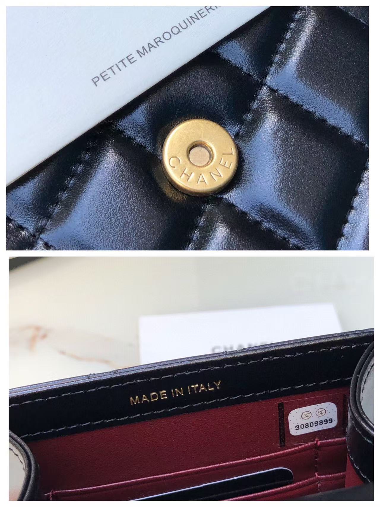 Chanel Phone Chain Bag Black Gold Calfskin