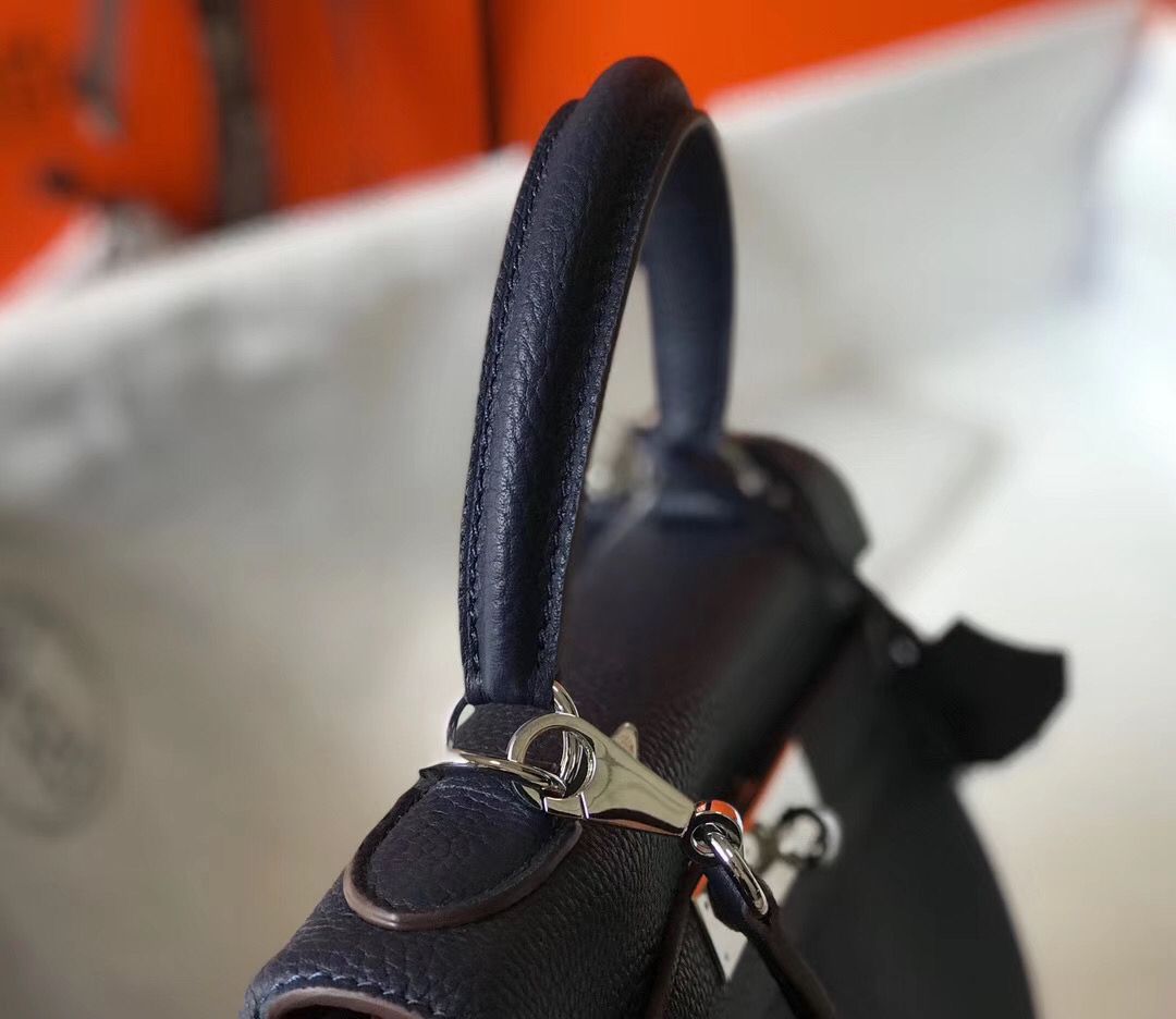 HM KELLY DARK BLUE TOGO LEATHER SILVER HARDWARE