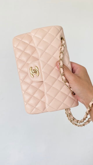 CC classic flap bag 23 pink beige caviar lamskin