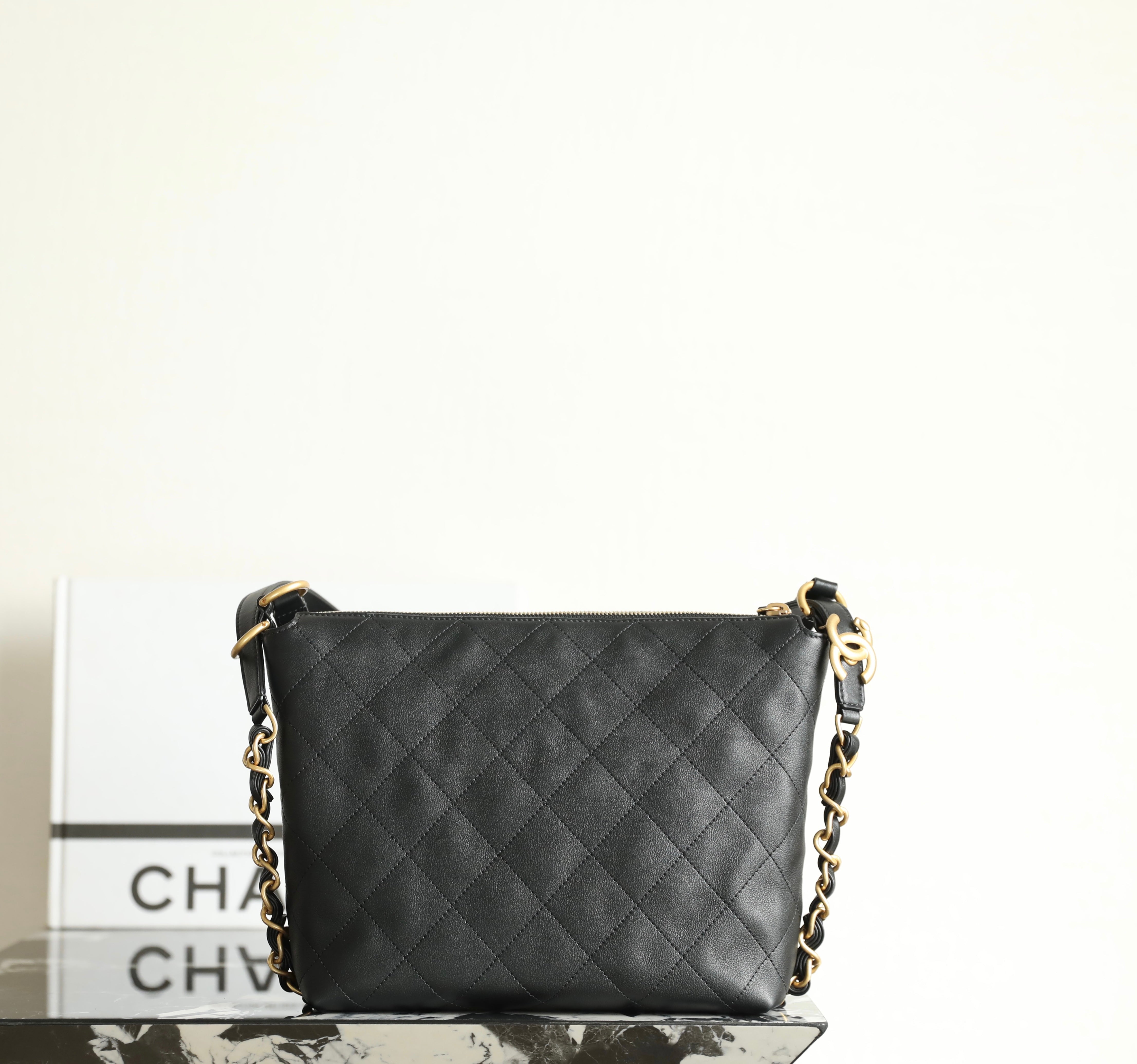 Chanel 25s 𝗛𝗼𝗯𝗼 Backpack Small Black Calfskin 340195