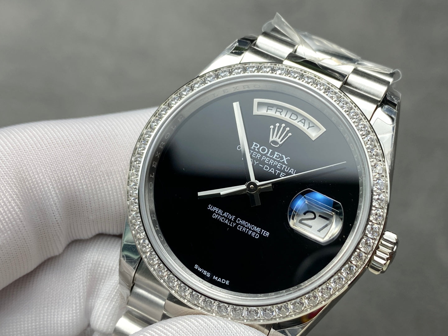 Rolex Day-Date 36mm Silver Black Dial