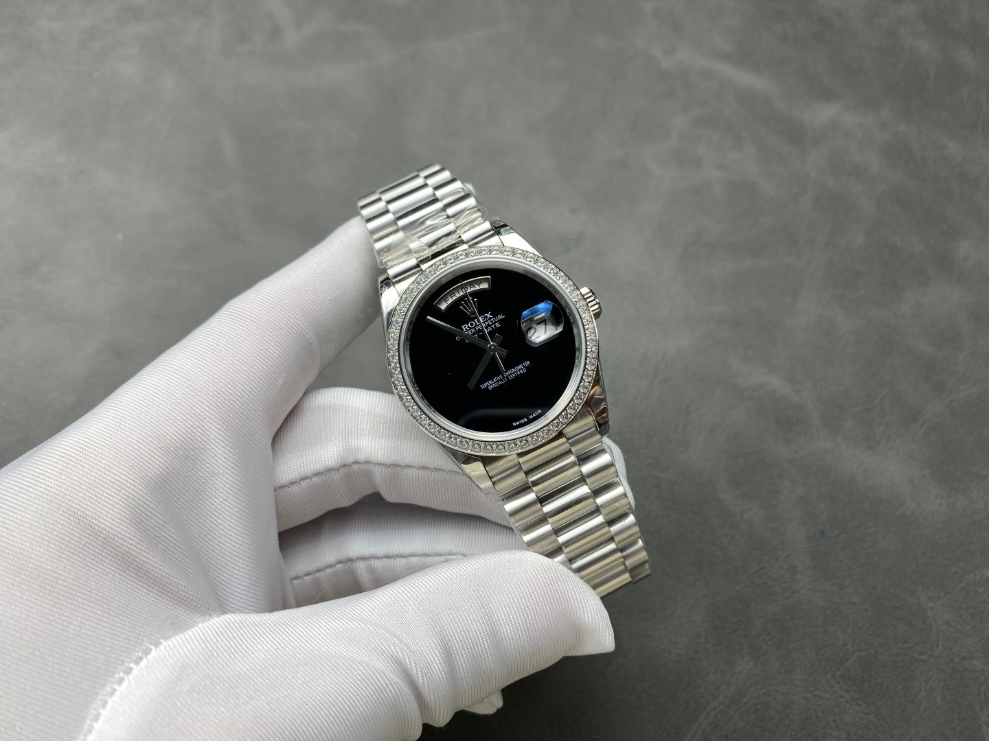 Rolex Day-Date 36mm Silver Black Dial