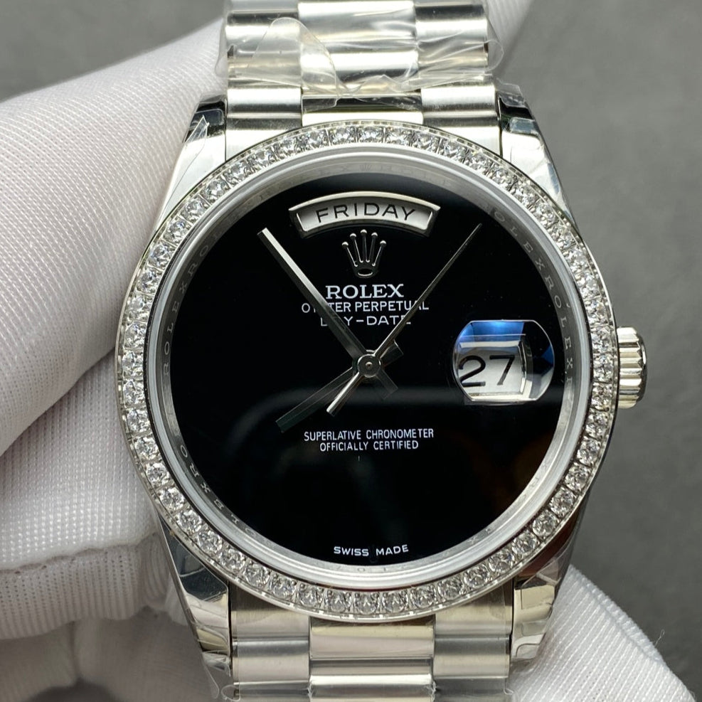 Rolex Day-Date 36mm Silver Black Dial
