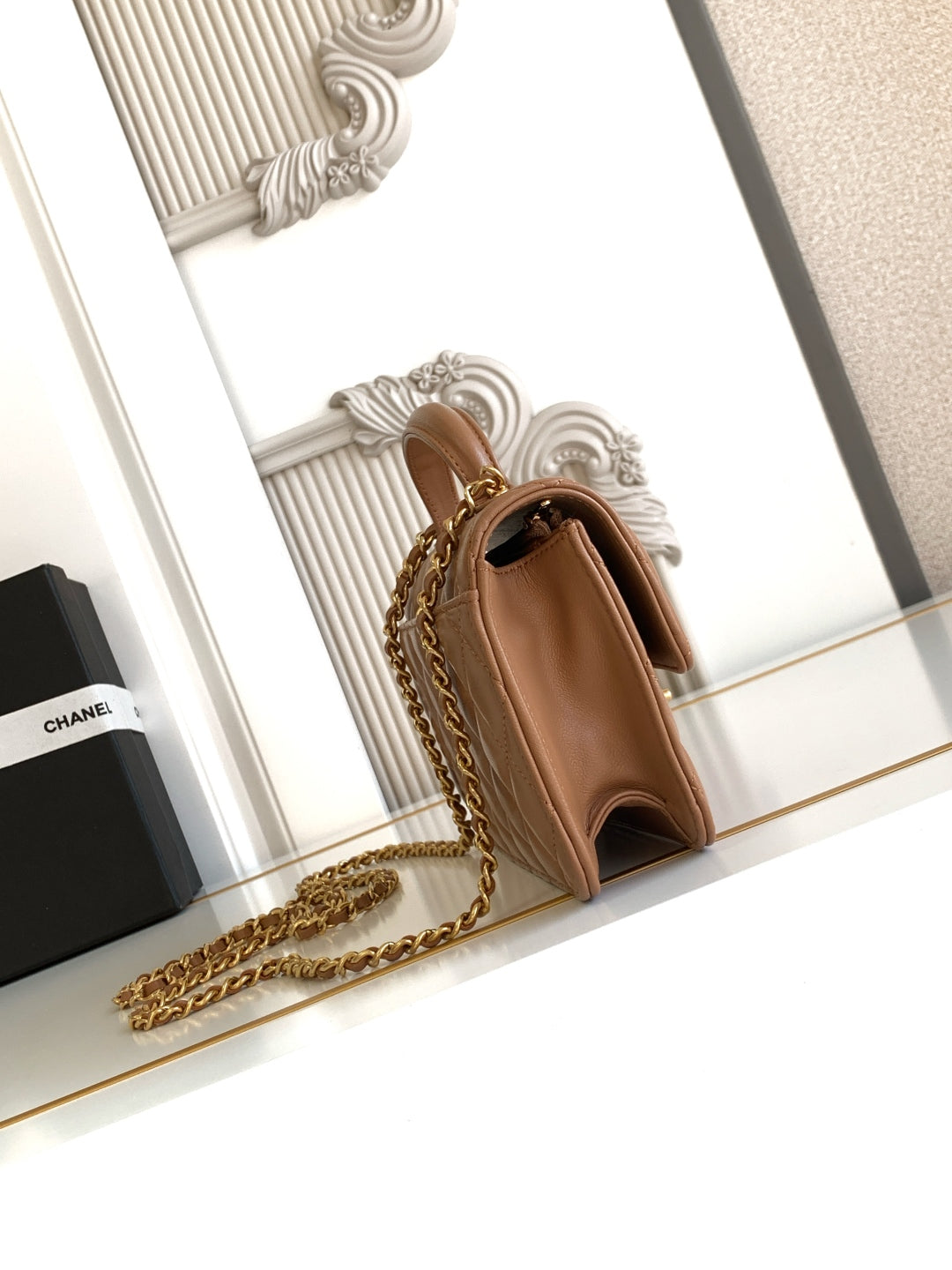 CC Handle Bag Double C Camel Lambskin Gold Hardware