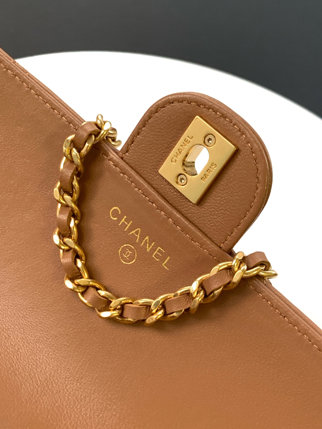 CC Handle Bag Double C Camel Lambskin Gold Hardware
