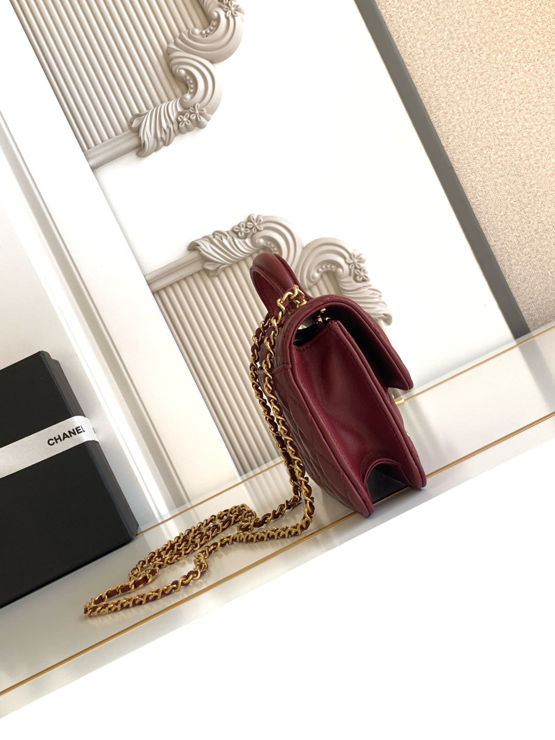 CC Handle Bag 19 Double C Burgundy Lambskin Gold Hardware