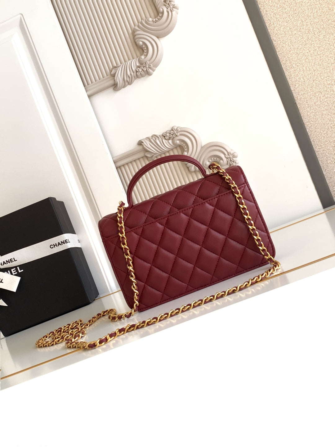 CC Handle Bag 19 Double C Burgundy Lambskin Gold Hardware