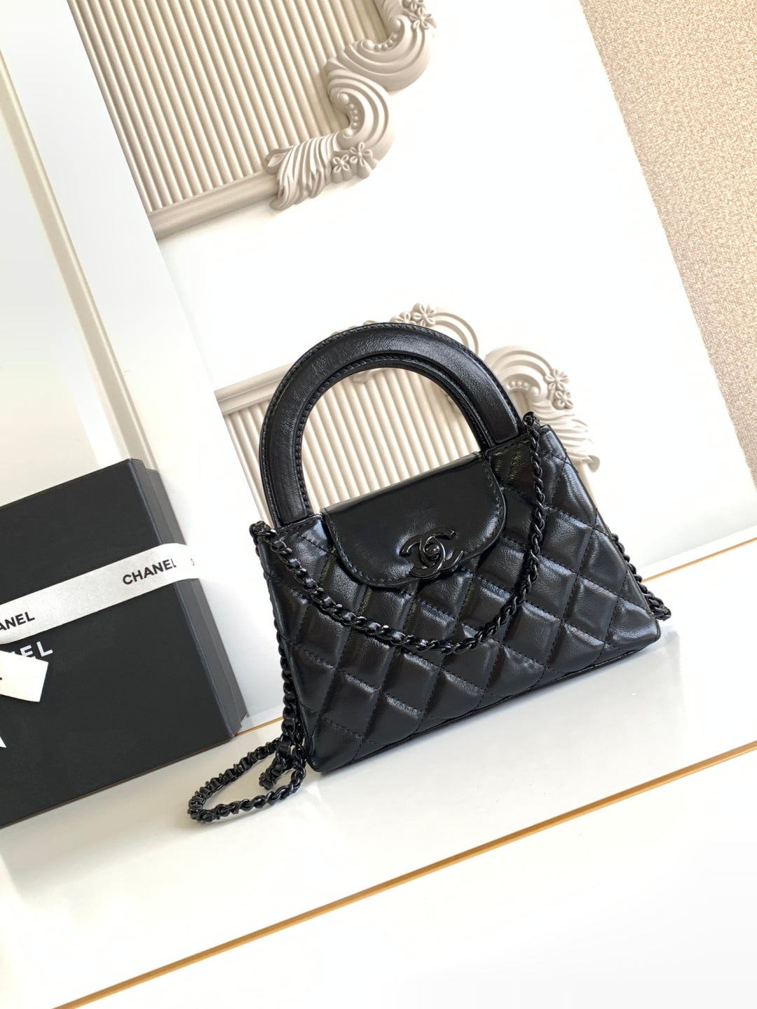cc 24a nano 19cm kelly shopper bag lambskin black hardware