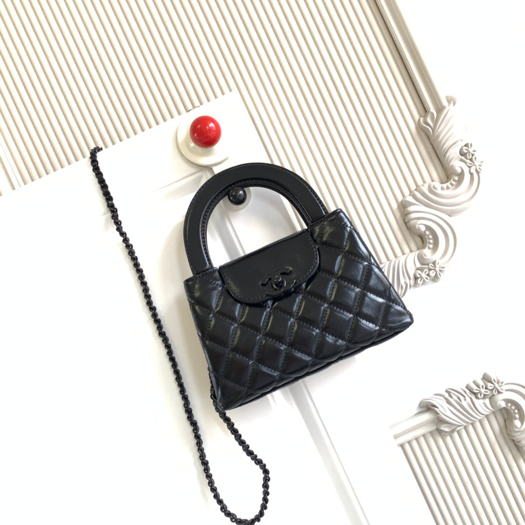 cc 24a nano 19cm kelly shopper bag lambskin black hardware