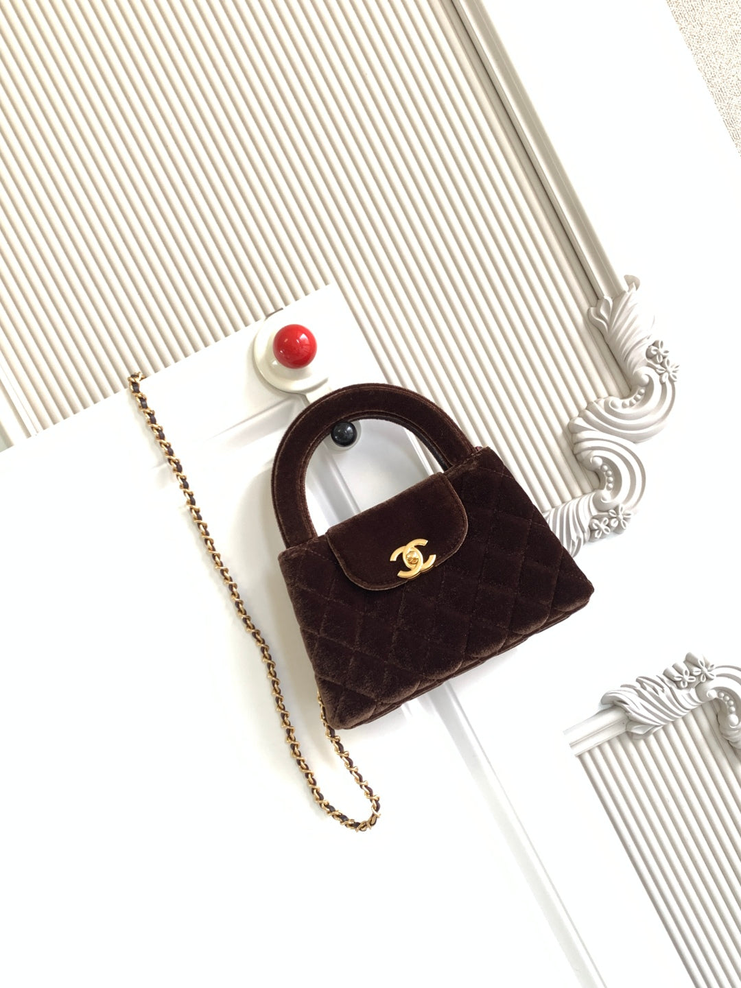 cc 24a nano 19cm kelly shopper bag chocolate brown velvet