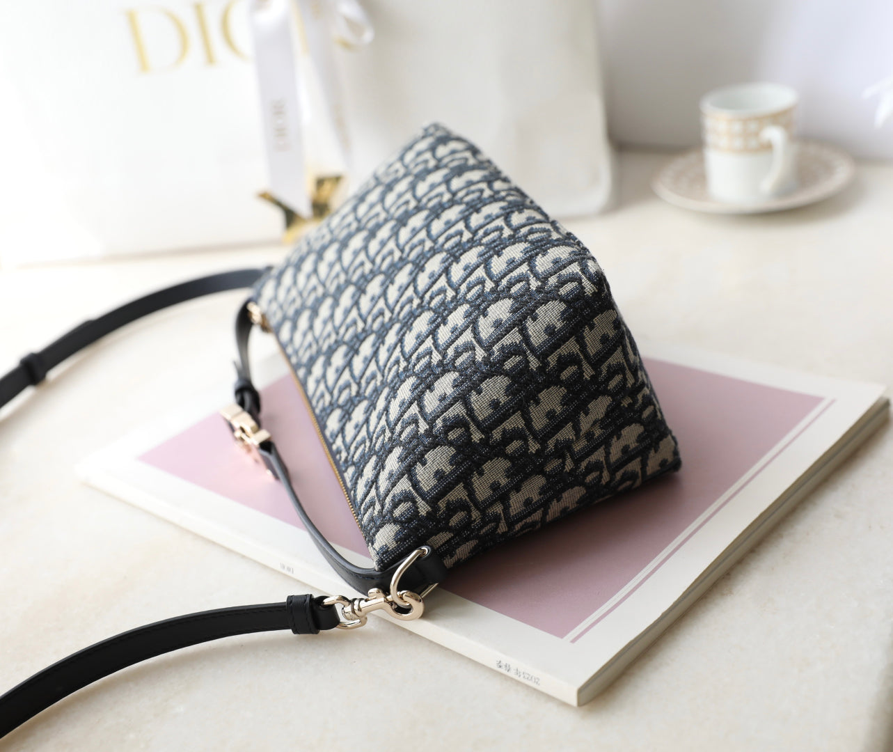 CD Monogram Nonad Lunch Bag Blue Beige Canvas