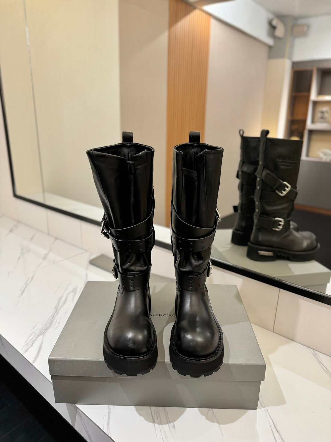 Balenciaga 25s buckled high boots black calfskin  467611