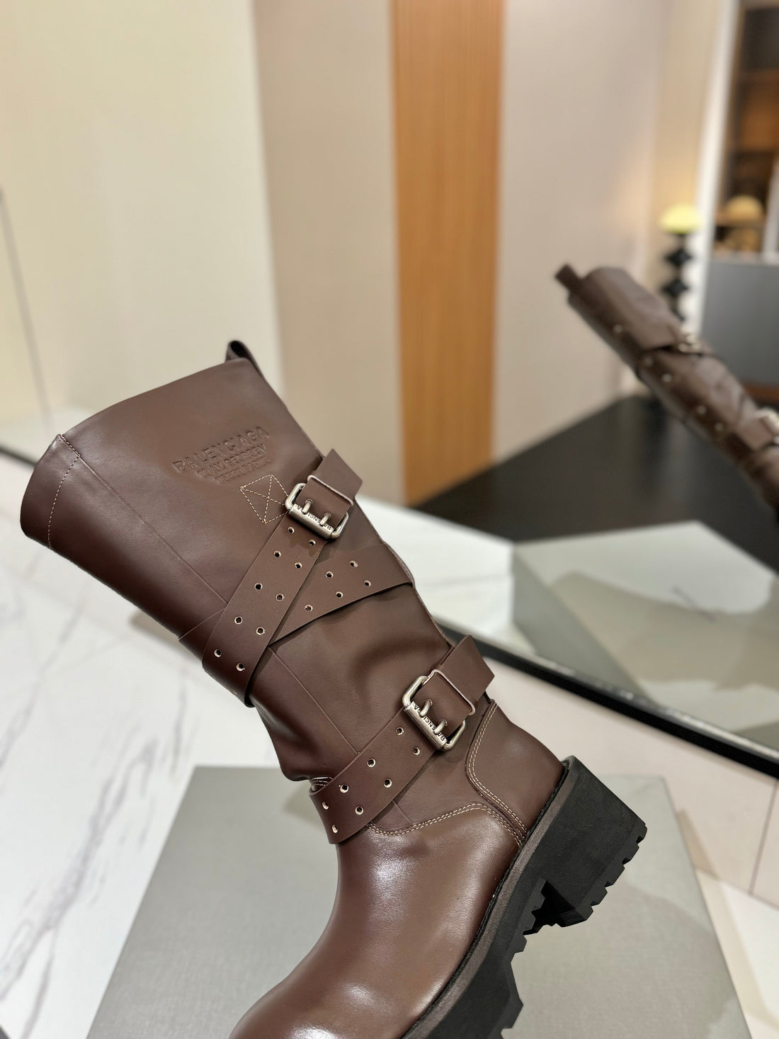 Balenciaga 25s buckled high boots brown calfskin  467612