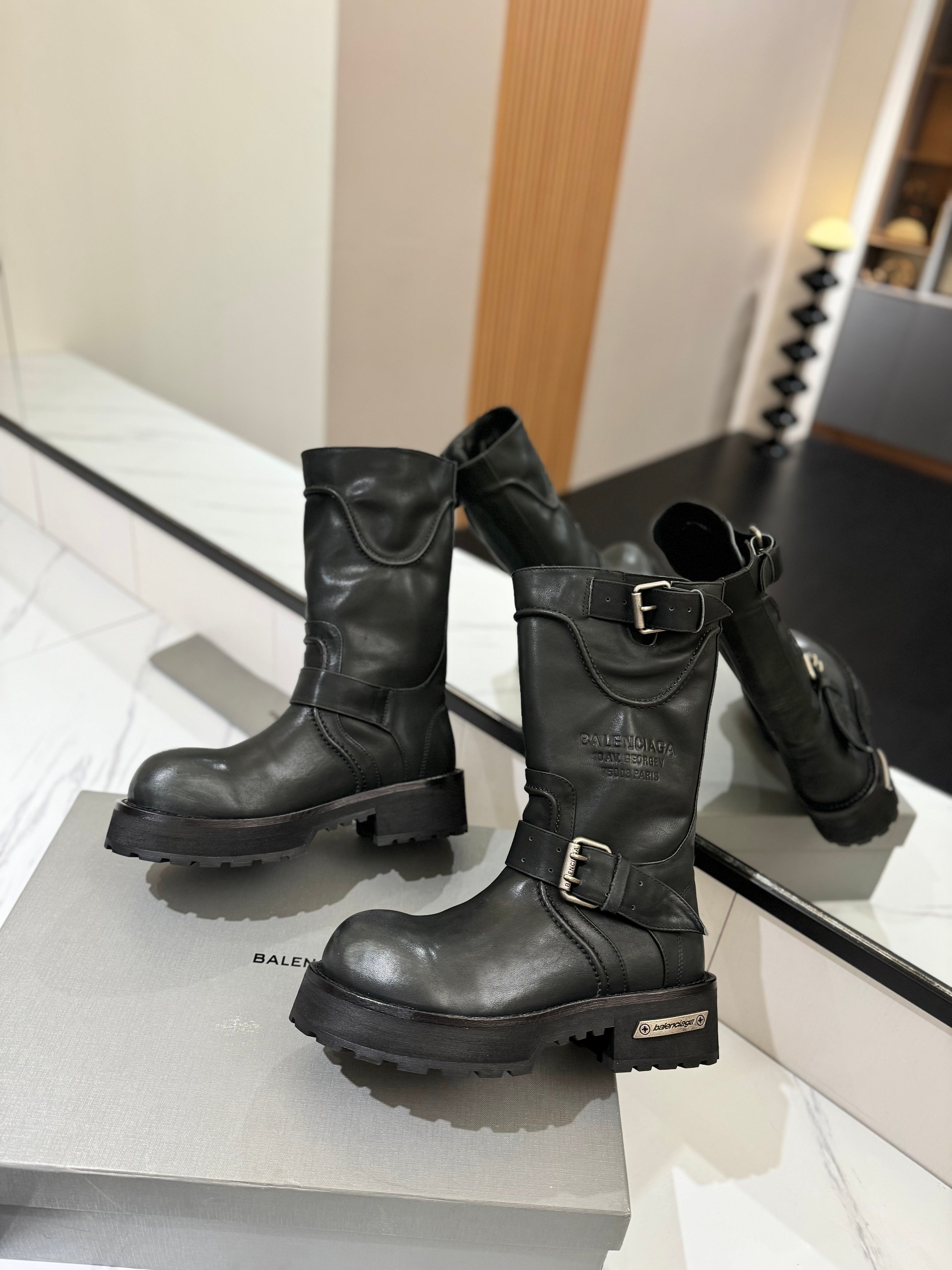 Balenciaga 25s buckled mid-calf boots black calfskin  467613