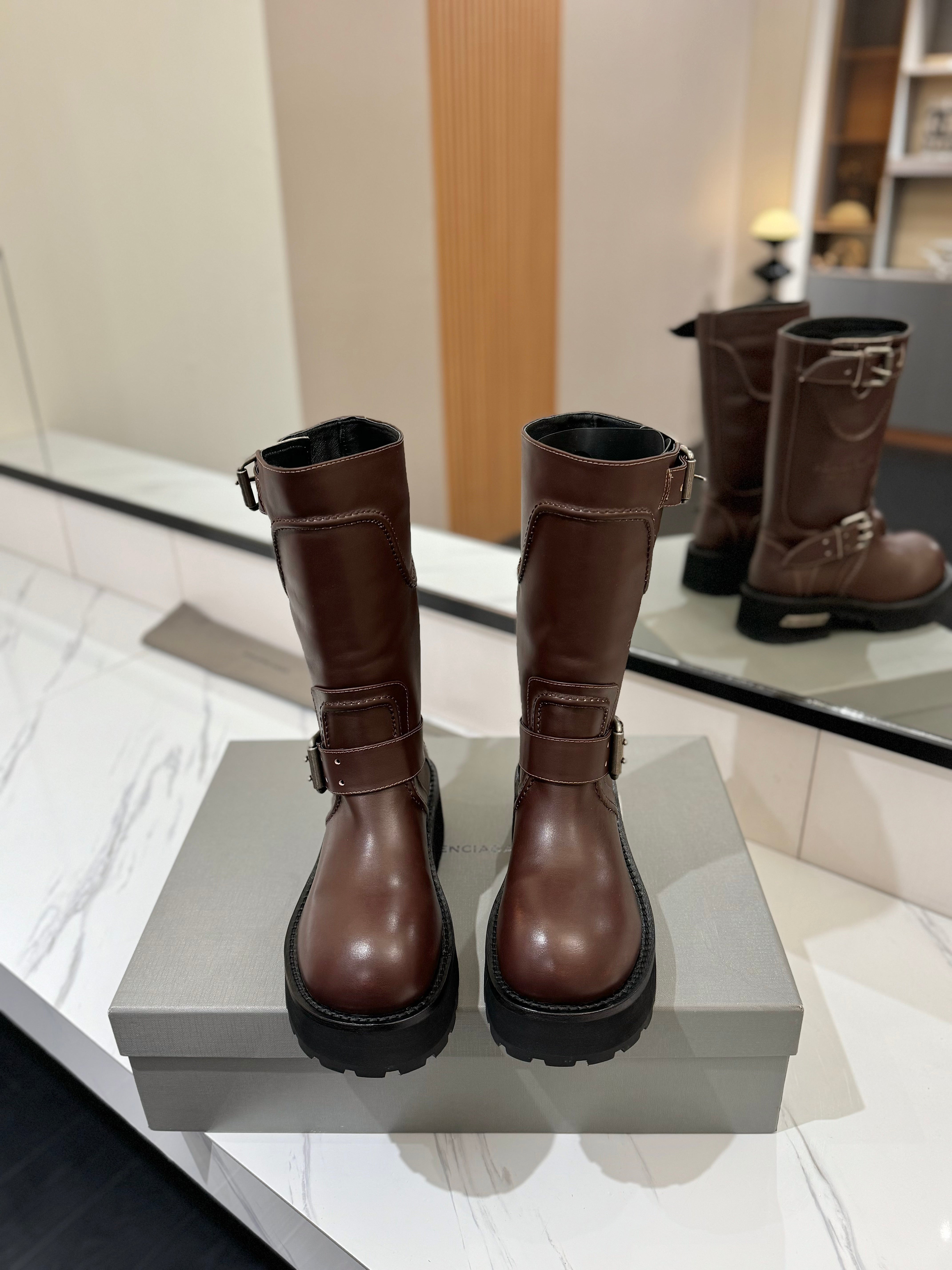 Balenciaga 25s buckled mid-calf boots brown calfskin  467614