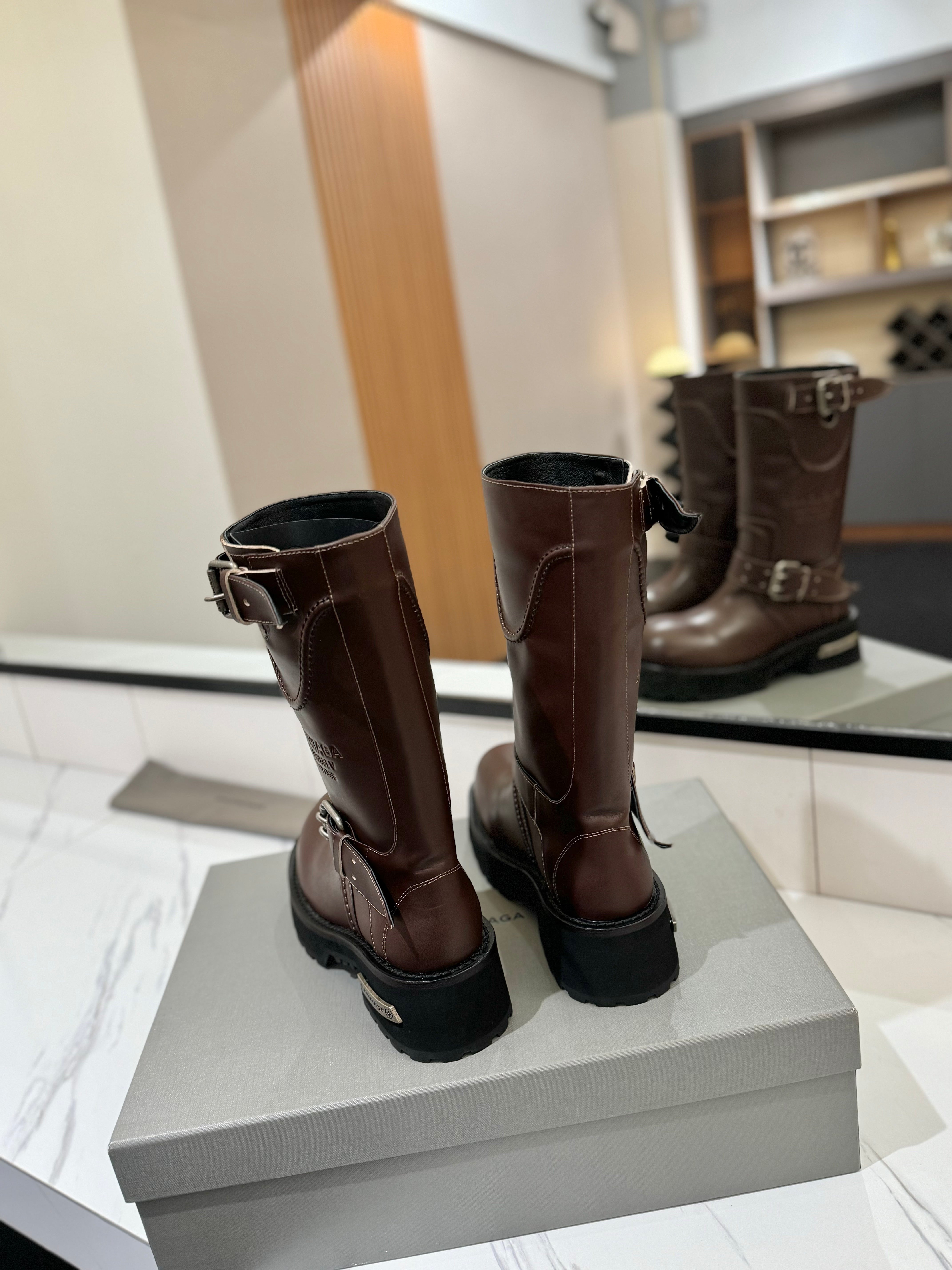 Balenciaga 25s buckled mid-calf boots brown calfskin  467614