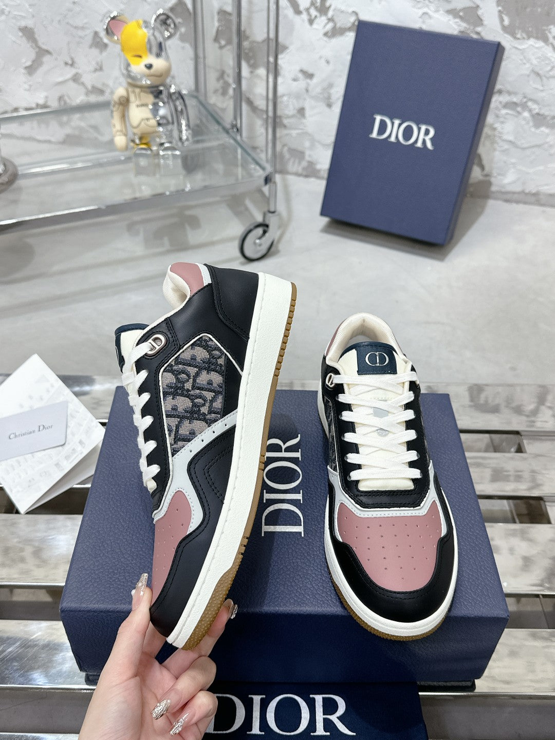 CD B27 Low-Top Sneaker 30mm In Black Pink Monogram Calfskin 100785