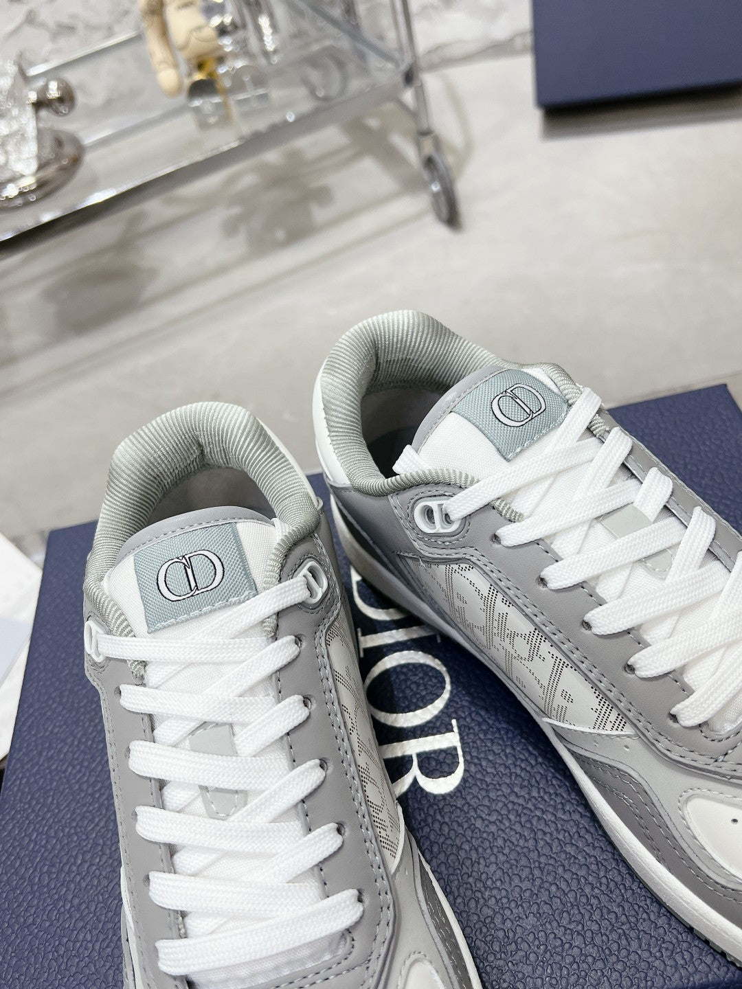 CD B27 Low-Top Sneaker 30mm In Grey White Monogram Calfskin 100823