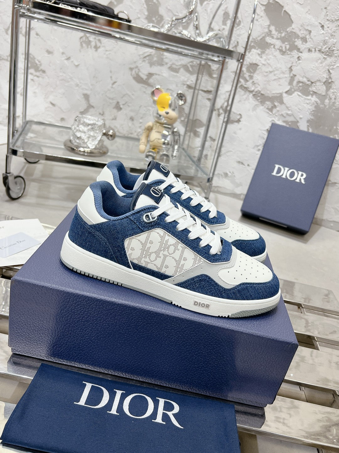 CD B27 Sneaker 30mm In Dark Blue Mix White Denim Fabric 100625