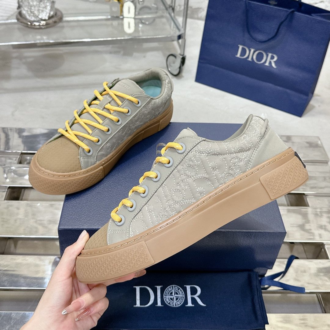 CD B33 Sneaker 40mm In Grey Mix Brown Monogram Satin Embroidery Fabric 103984