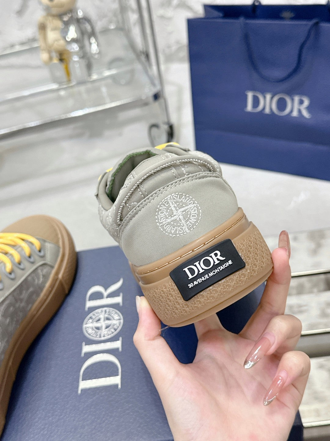 CD B33 Sneaker 40mm In Grey Mix Brown Monogram Satin Embroidery Fabric 103984